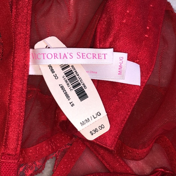 NWT Victoria’s Secret Red Lace Garter Belt/Skirt - Rhinestones & Bows - Size M/L - Picture 10 of 10